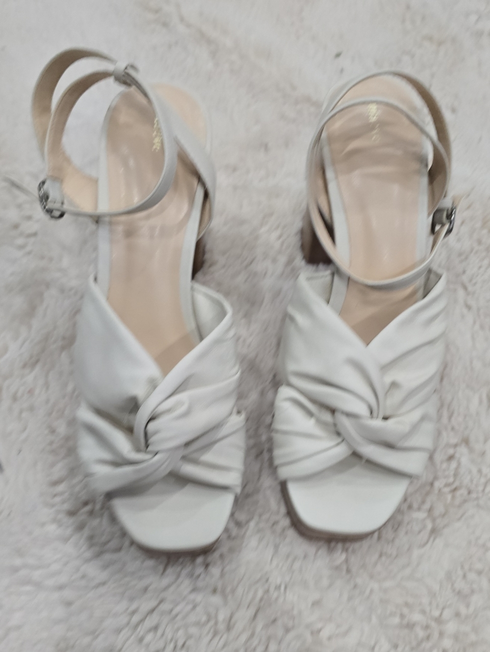Maeve White Knot-Front Ankle-Strap Heels